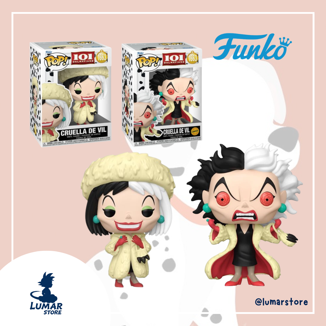 Bundle Funko Pop! Disney 1663 - Cruella de Vil (Chase + Regular) | 101 Dálmatas