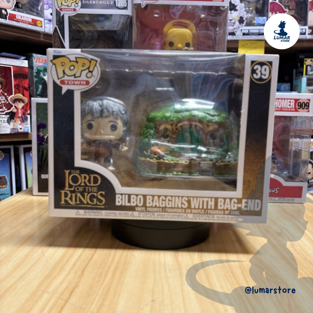 Figura Funko POP! Town: Bilbo Bolsón con Bolsón Cerrado (El Señor de los Anillos) #39