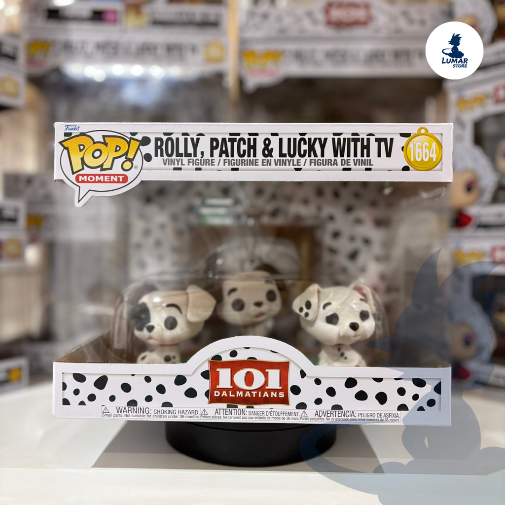 Funko Pop! Moment Rolly, Patch y Lucky with TV #1664 – Disney 101 Dálmatas