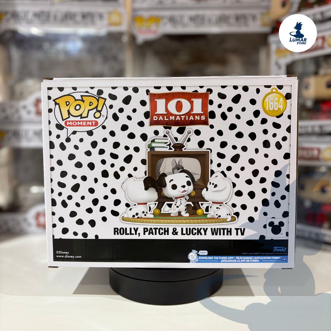 Funko Pop! Moment Rolly, Patch y Lucky with TV #1664 – Disney 101 Dálmatas