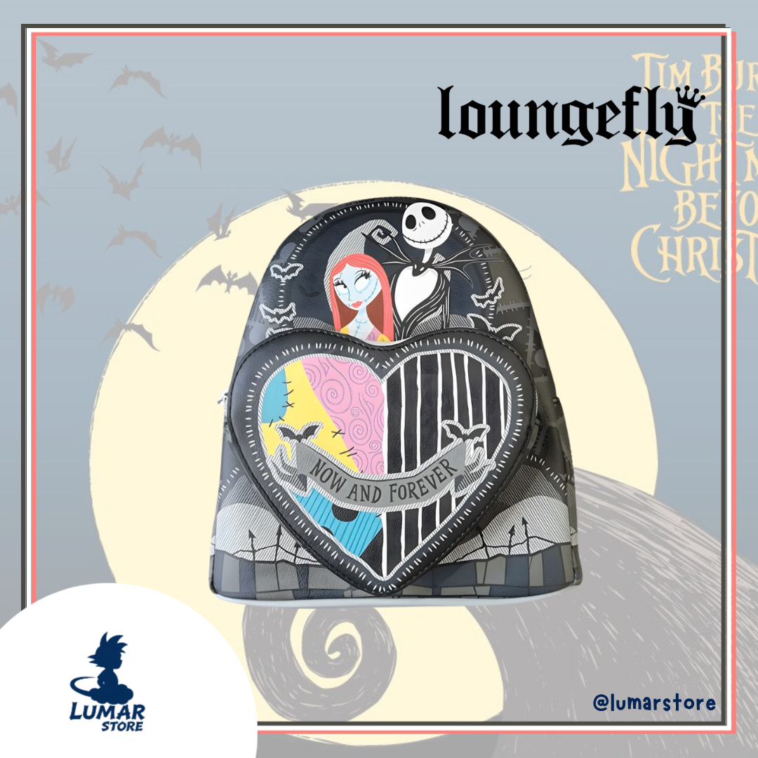 Mochila Loungefly Pesadilla Antes de Navidad: Corazón Partido Jack y Sally 26cm