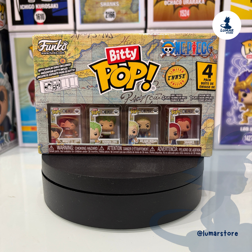 Pack 4 Figuras FUNKO Bitty POP! - One Piece: Luffy, Roronoa Zoro, Axe-Hand Morgan & Shanks
