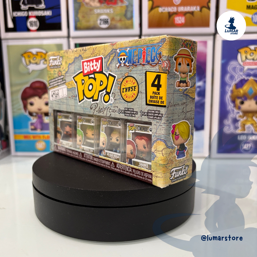 Pack 4 Figuras FUNKO Bitty POP! - One Piece: Luffy, Roronoa Zoro, Axe-Hand Morgan & Shanks