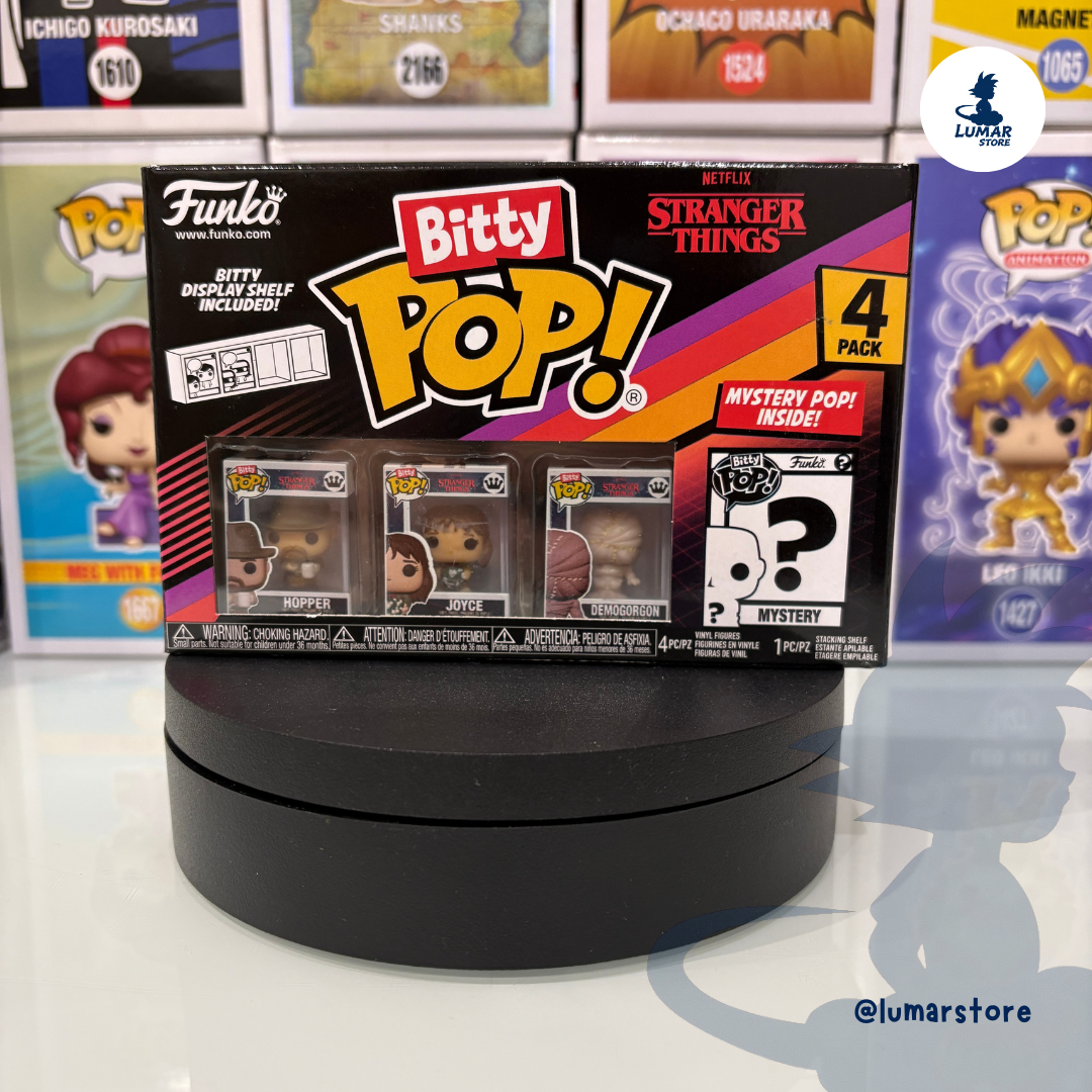Pack 4 Figuras FUNKO Bitty POP! - Stranger Things: Hopper, Joyce, Demogorgon & Mystery