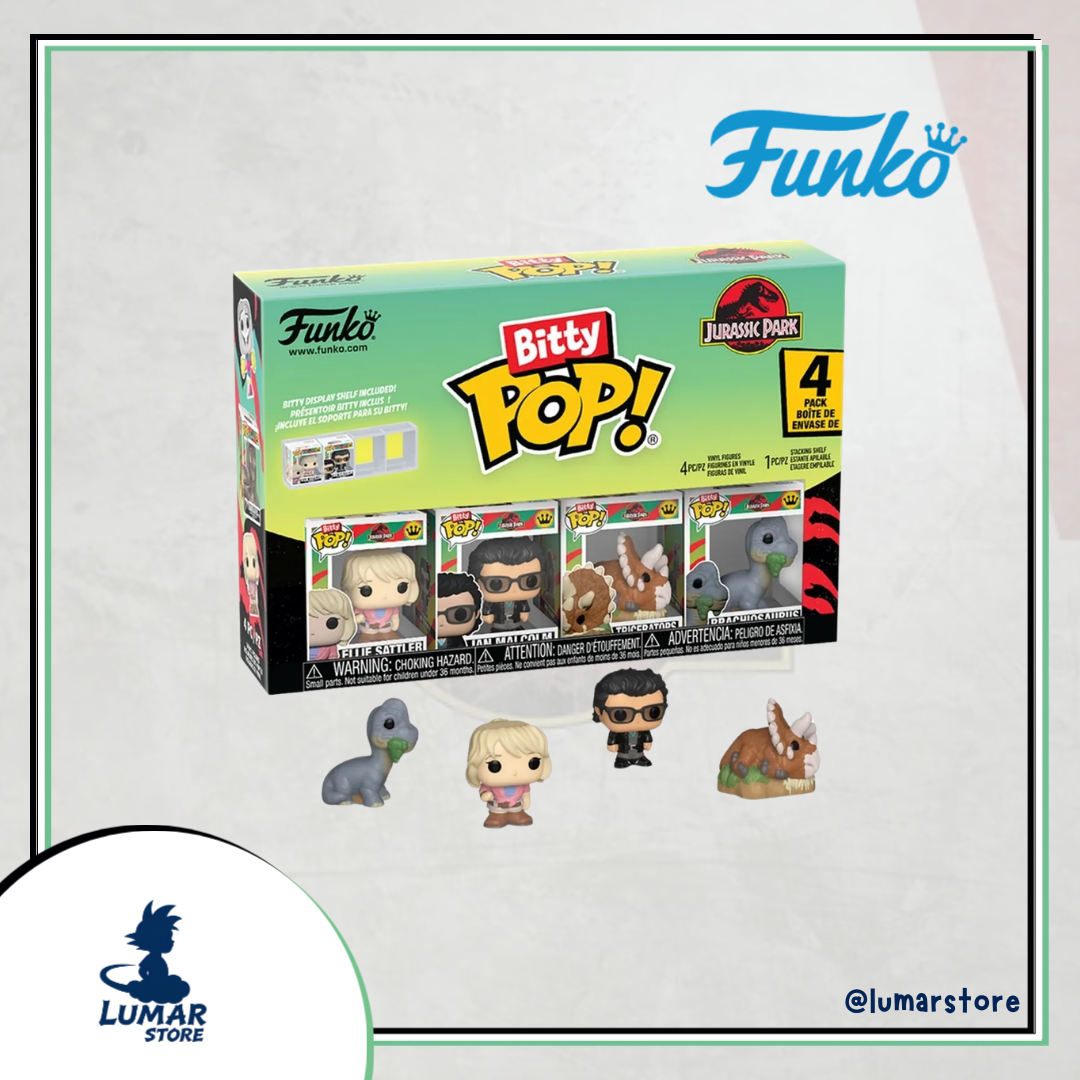 Pack 4 Figuras Funko Bitty Pop! Jurassic Park (Series 1) con Expositor