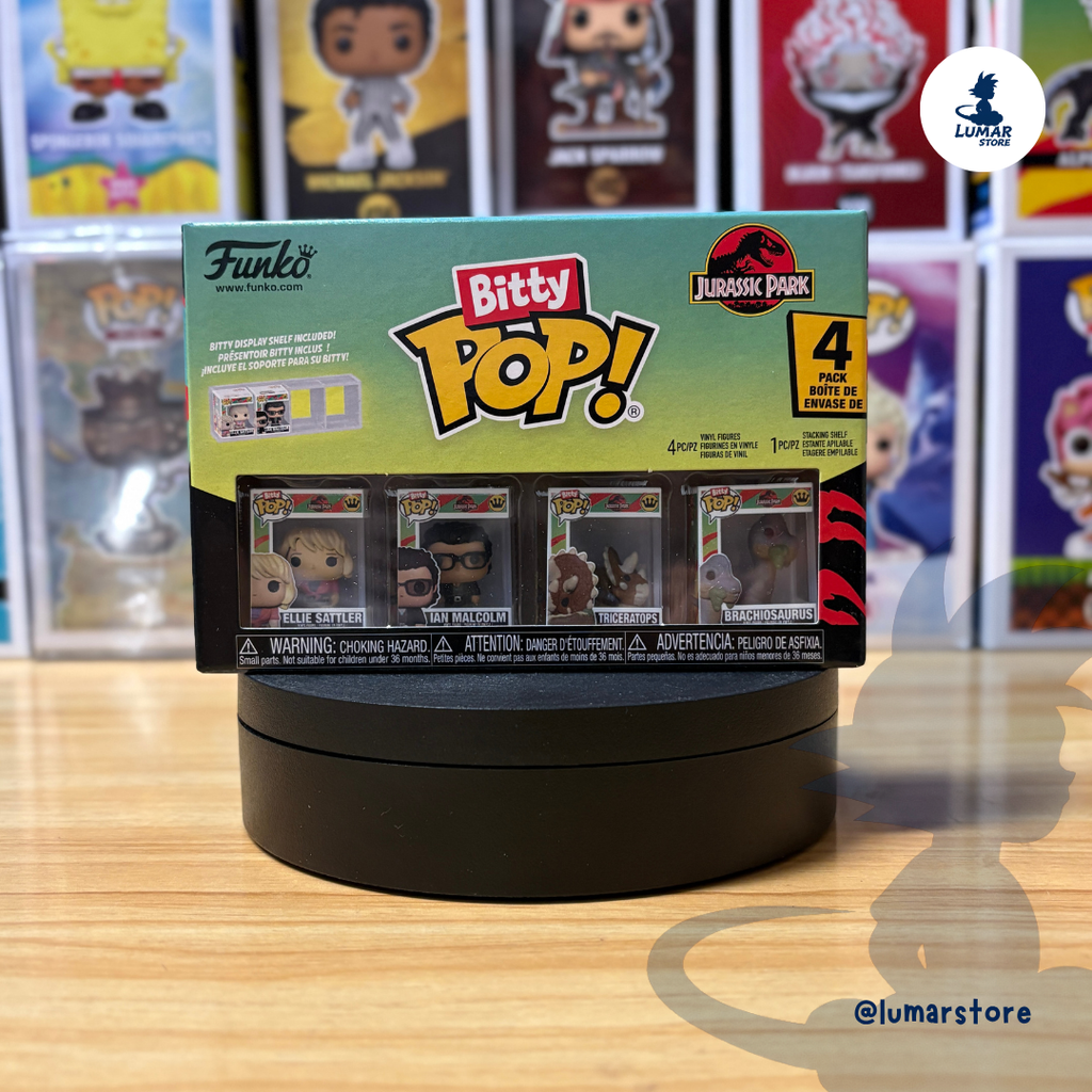 Pack 4 Figuras Funko Bitty Pop! Jurassic Park (Series 1) con Expositor
