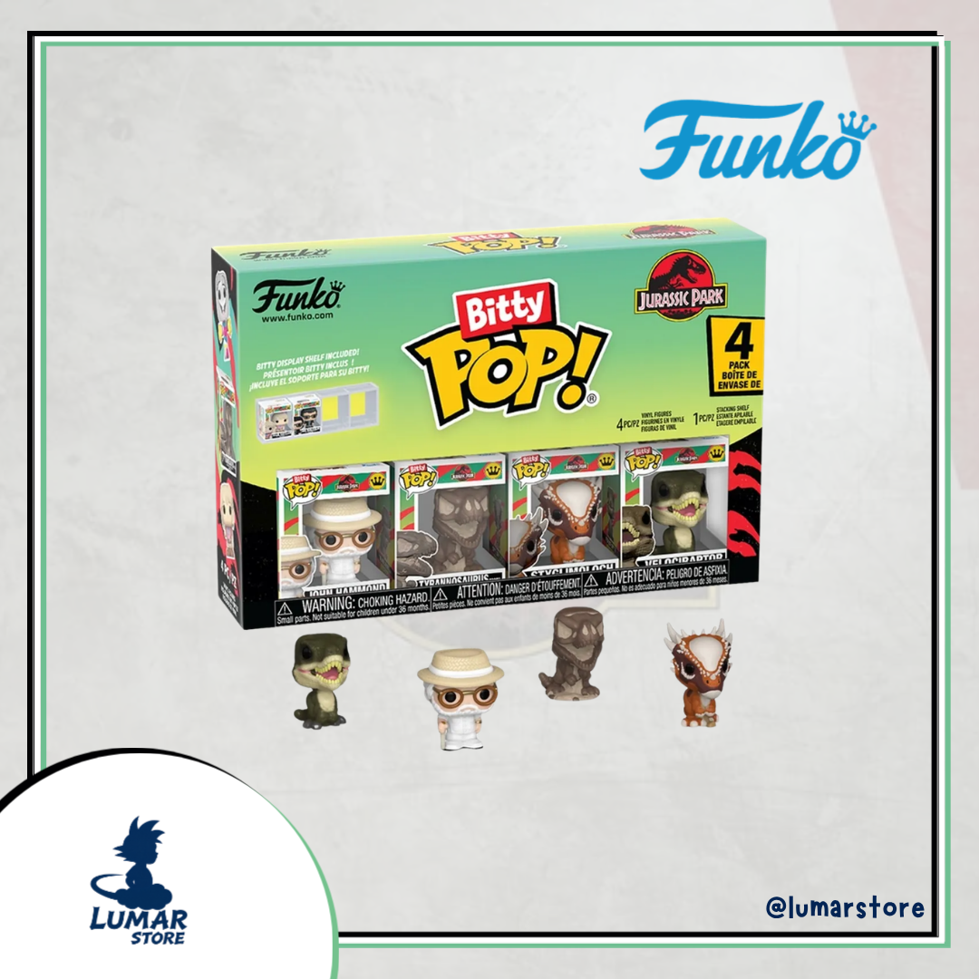 Pack 4 Figuras Funko Bitty Pop! Jurassic Park (Series 2) con Expositor