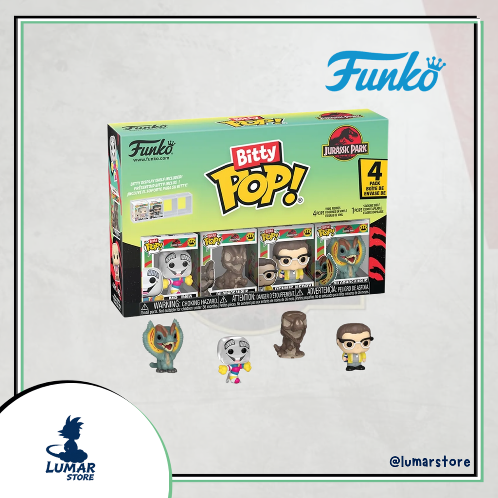 Pack 4 Figuras Funko Bitty Pop! Jurassic Park (Series 3) con Expositor
