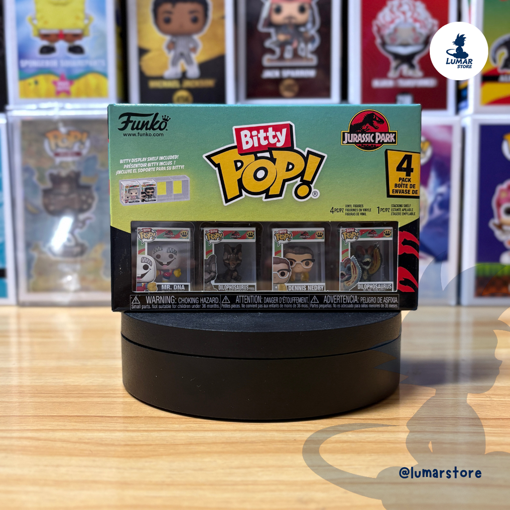 Pack 4 Figuras Funko Bitty Pop! Jurassic Park (Series 3) con Expositor