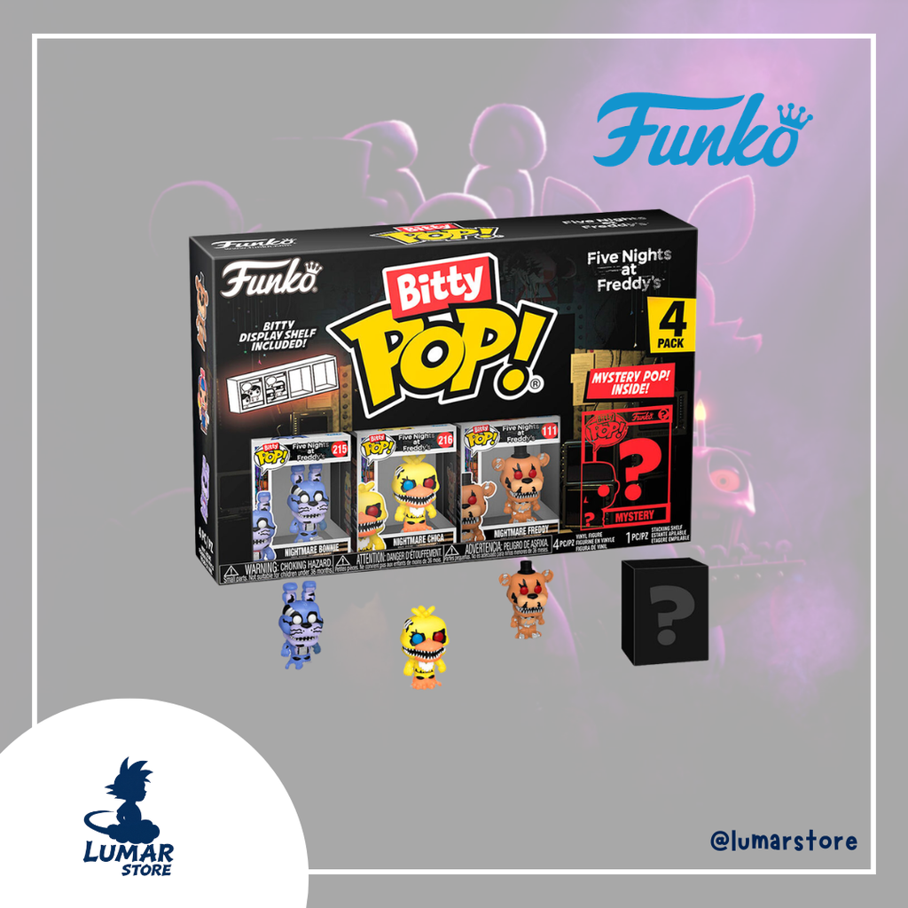 Pack de 4 Figuras Funko Bitty Pop! Five Nights at Freddy's (FNAF): Nightmare Bonnie, Nightmare Chica, Nightmare Freddy & Mystery