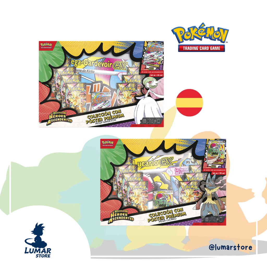 Pokémon TCG: Blister Premium Poster Collection - Héroes Ascendentes (Español) | Mega Lucario & Mega Gardevoir